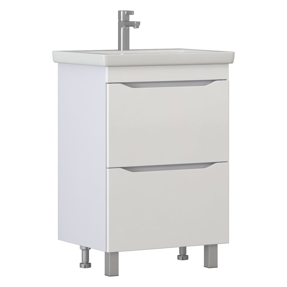 Тумба напольная Vigo Grani 600-0-2 с раковиной Como 60, 2 ящика, белый