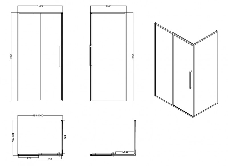 Душевой уголок ESBANO ESS-108PS-B 100х80х195
