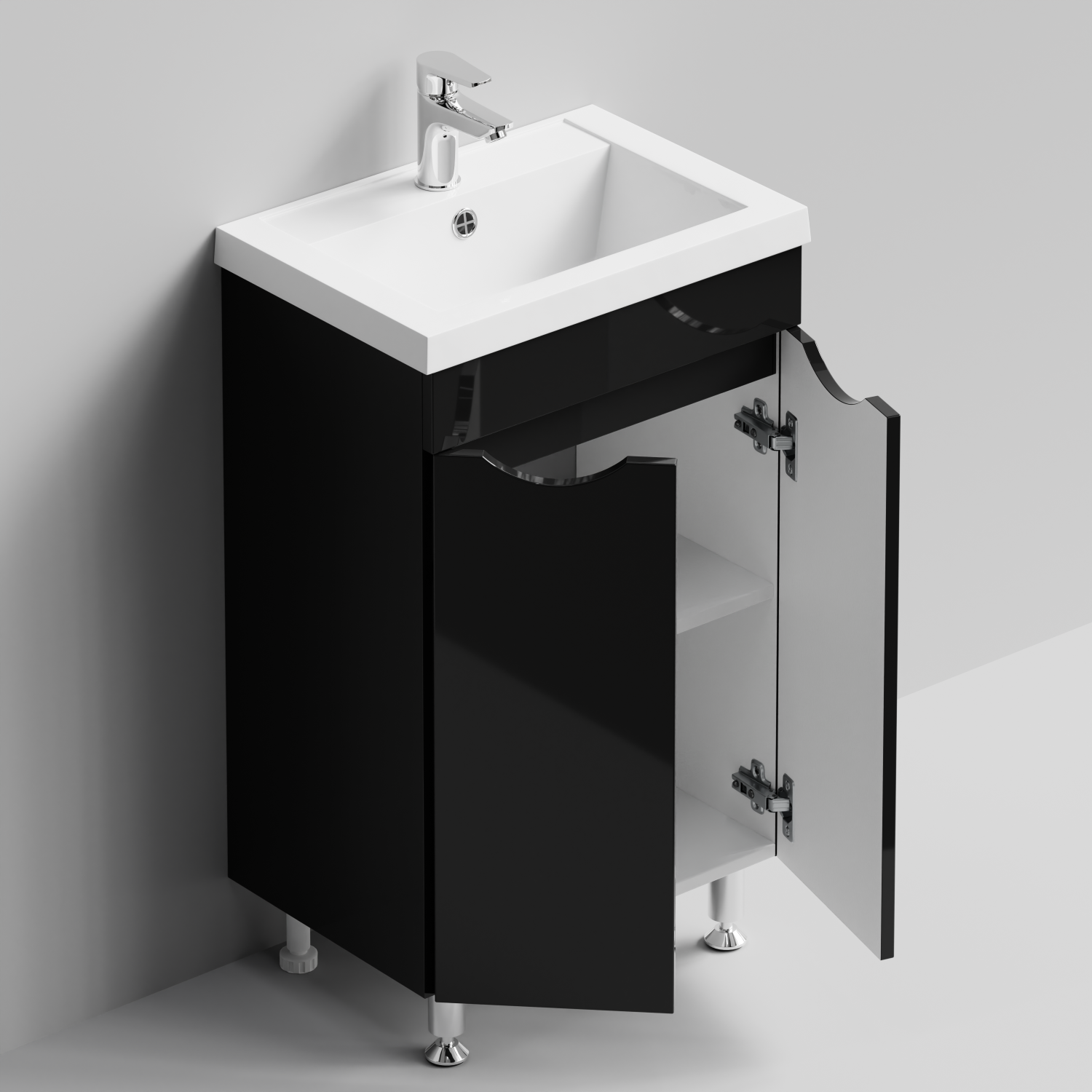 Тумба с раковиной Vod-ok Смайл 50 напольная, черный глянец