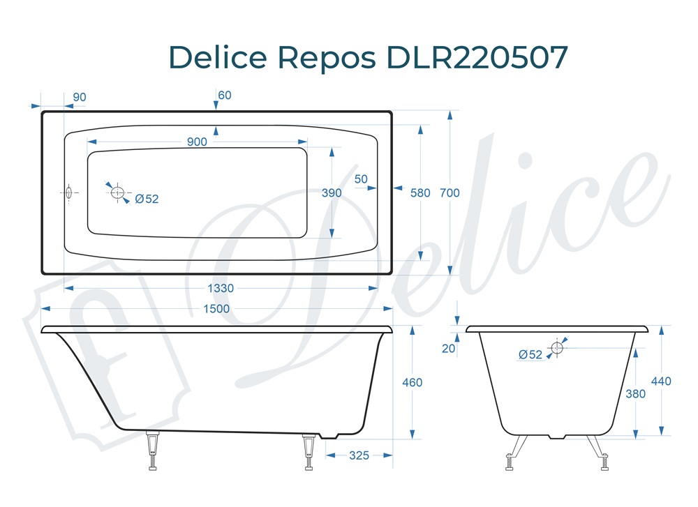 Ванна чугунная Delice Repos 150х70 DLR220507