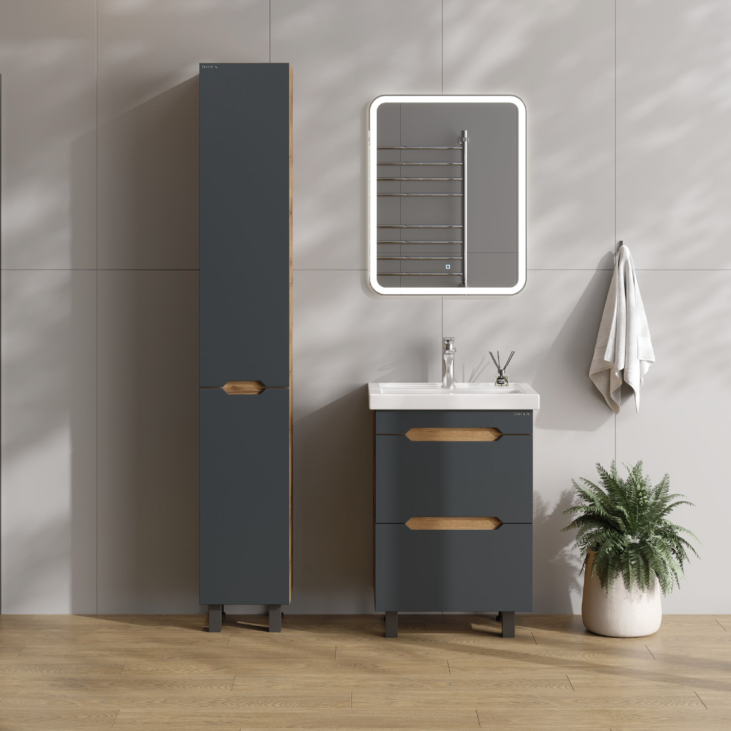 Пенал Onika Айленд 30 напольный, графит/дуб крафт золотой, правый