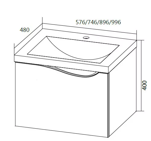 Тумба подвесная 1Marka Этюд 58П с раковиной Анита 58, 1 ящик, белый