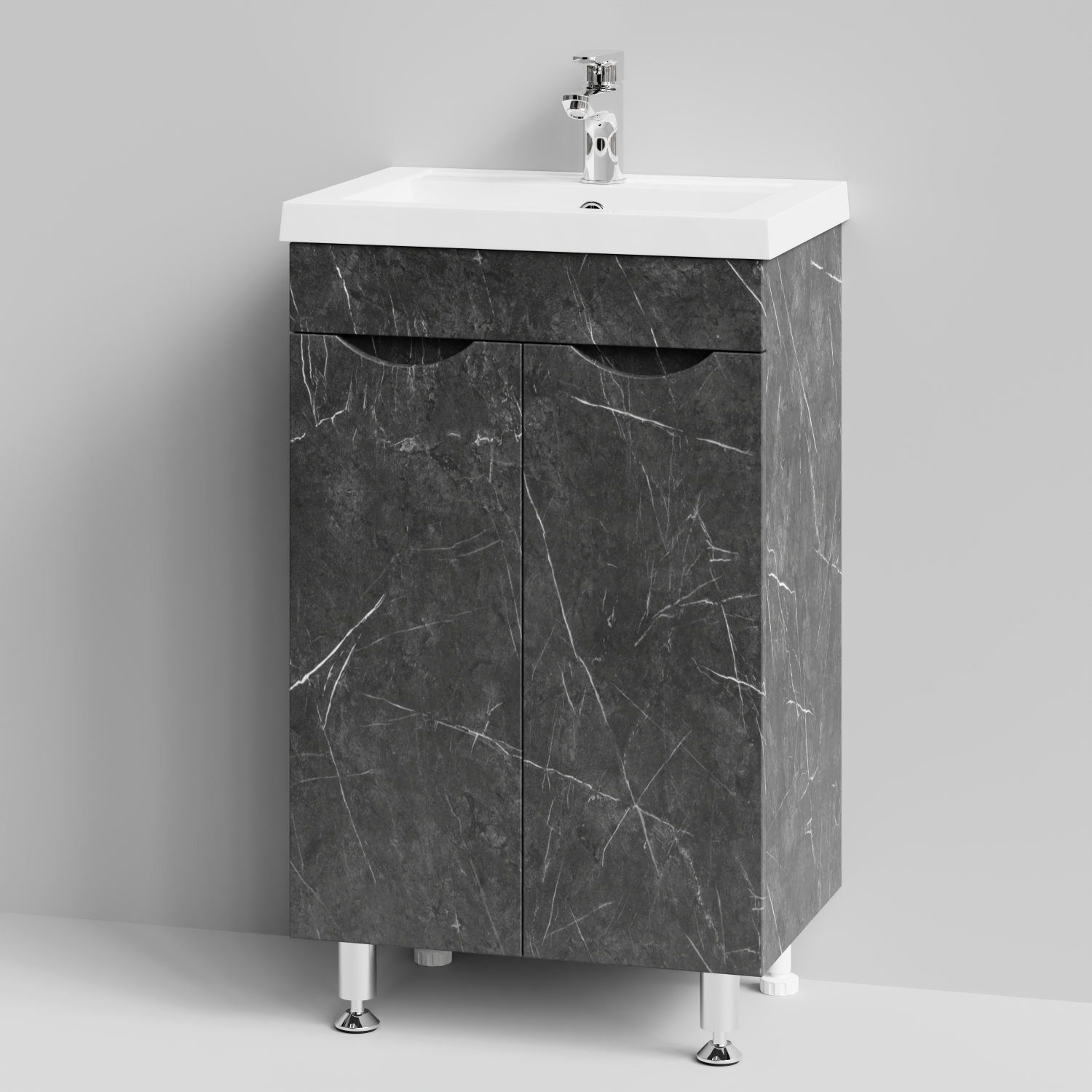 Тумба с раковиной Vod-ok Смайл 50 напольная, Мрамор Графит софт тач