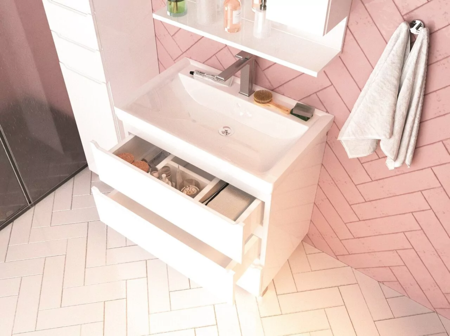 Тумба напольная 1Marka Кода 60Н МДФ с раковиной Тигода 60, 3 ящика, белый