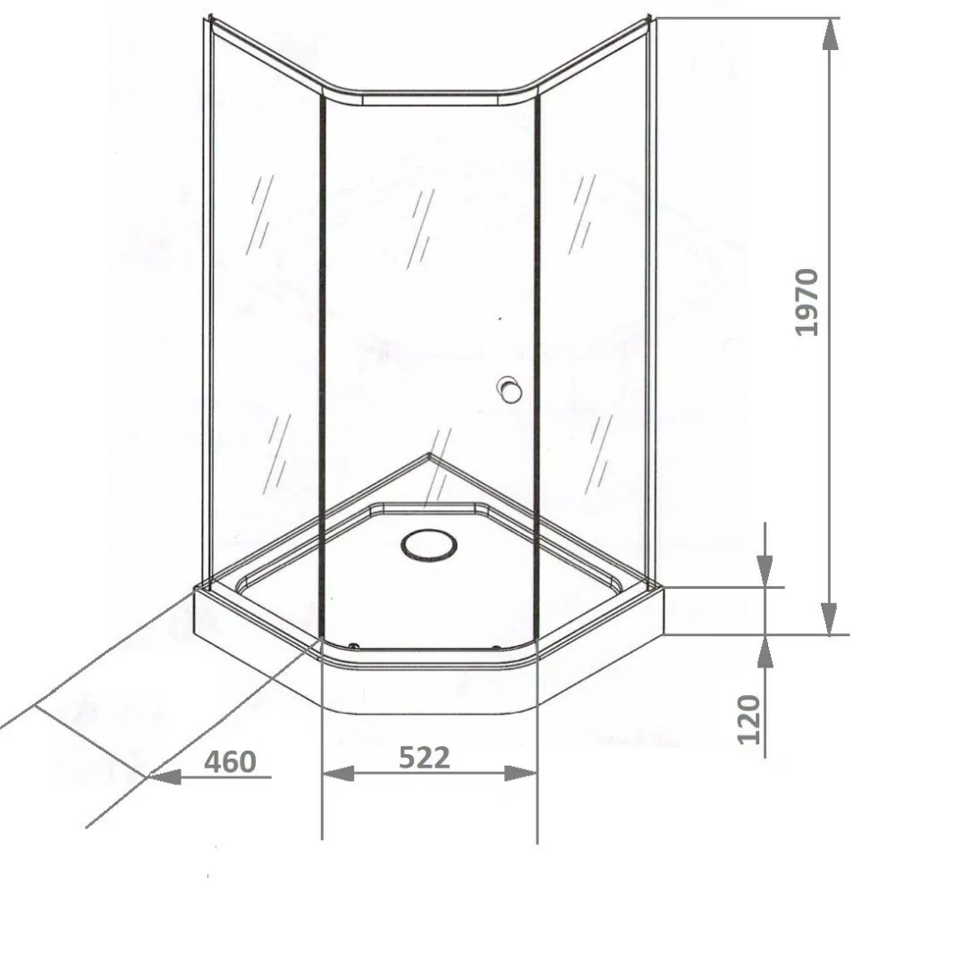 Душевой уголок Parly ZEP91B пятиугольный, с низким поддоном, прозрачное стекло, черный