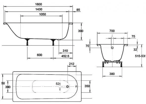 Ванна стальная Kaldewei Eurowa 160x70