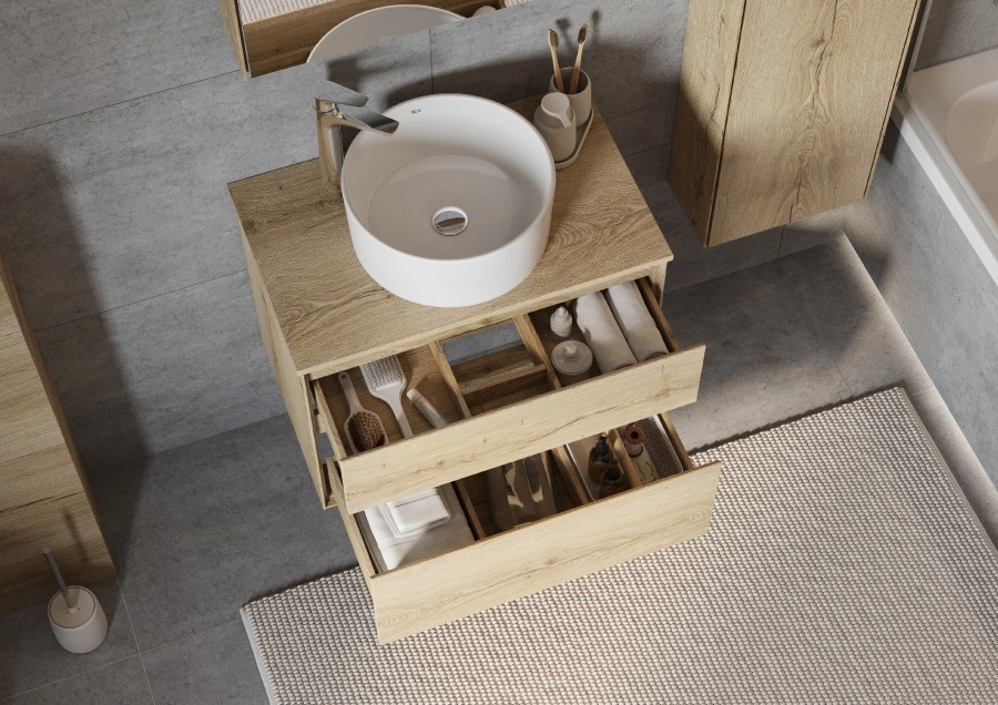Тумба подвесная AQUATON Либерти 75 с раковиной MILA 40х40, дуб эльвезия