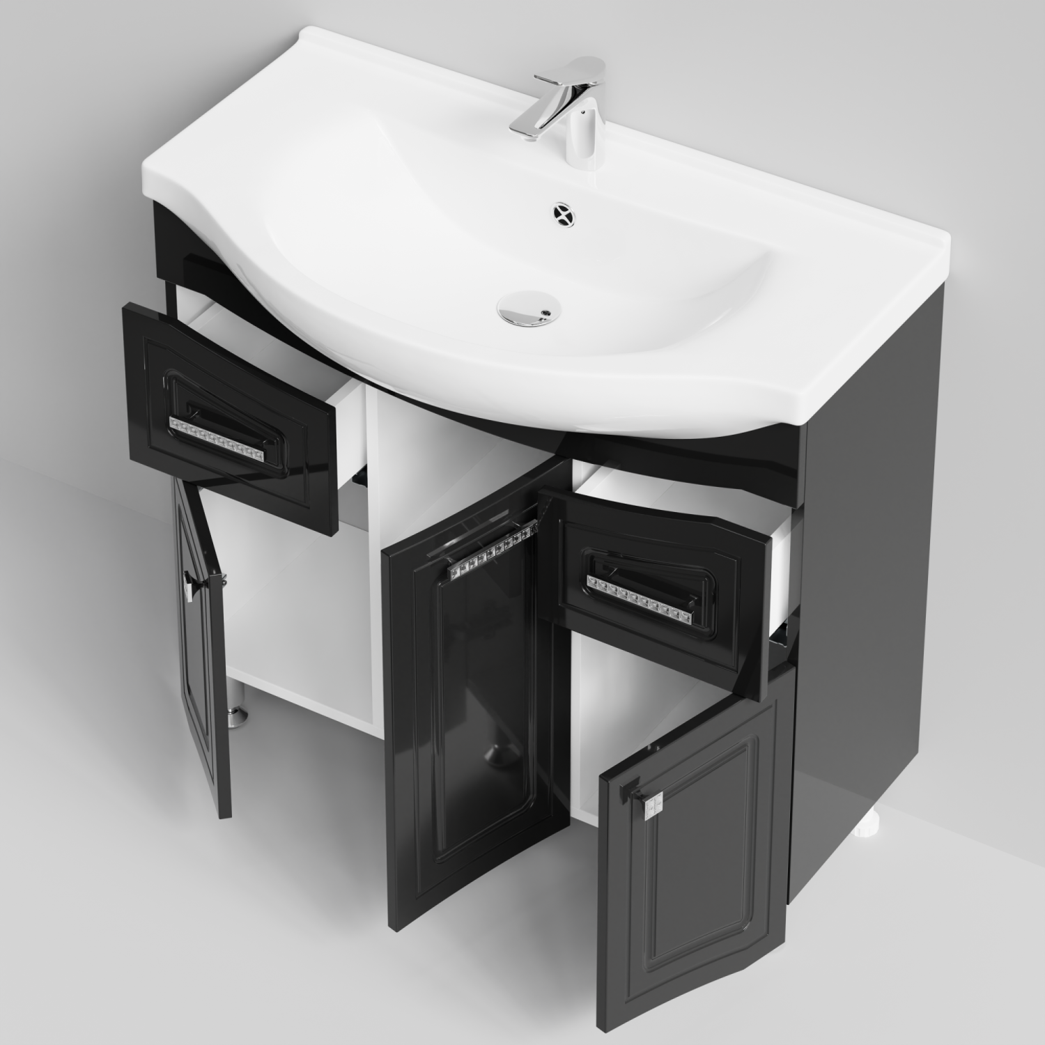 Тумба с раковиной Адам 90 напольная, Черный, петли справа