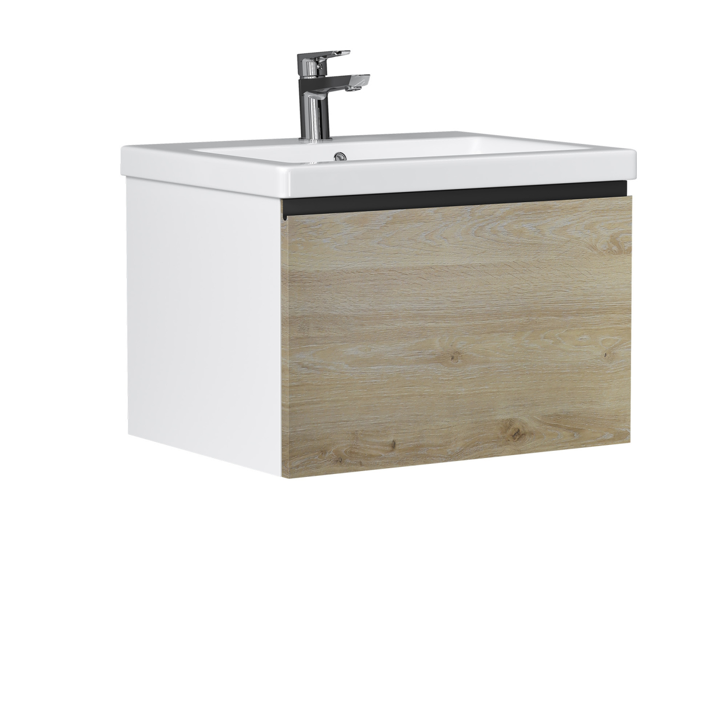 Тумба подвесная Vigo Cross 600-0-1 с раковиной Como 60, 1 ящик, дуб давос/белый
