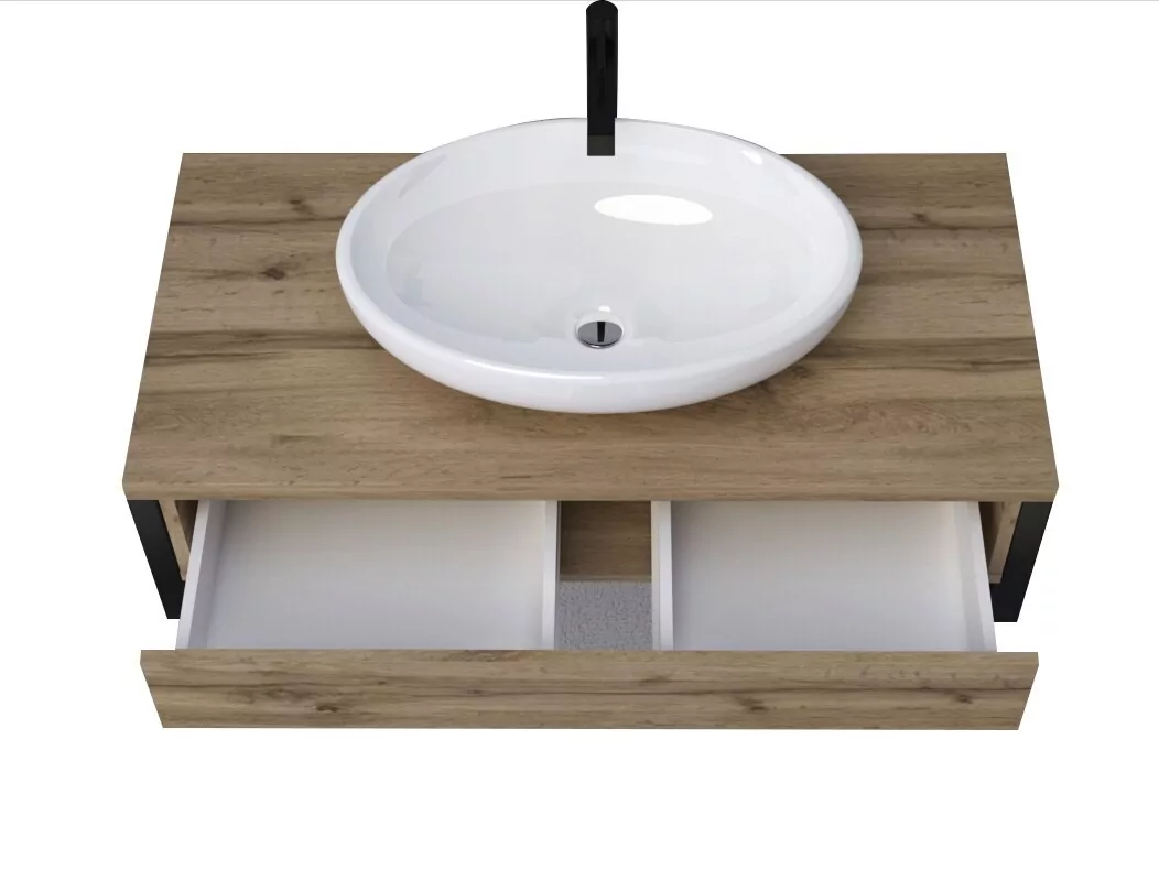 Тумба подвесная 1Marka Grunge loft 100П с раковиной Roll 53, 1 ящик, дуб вотан