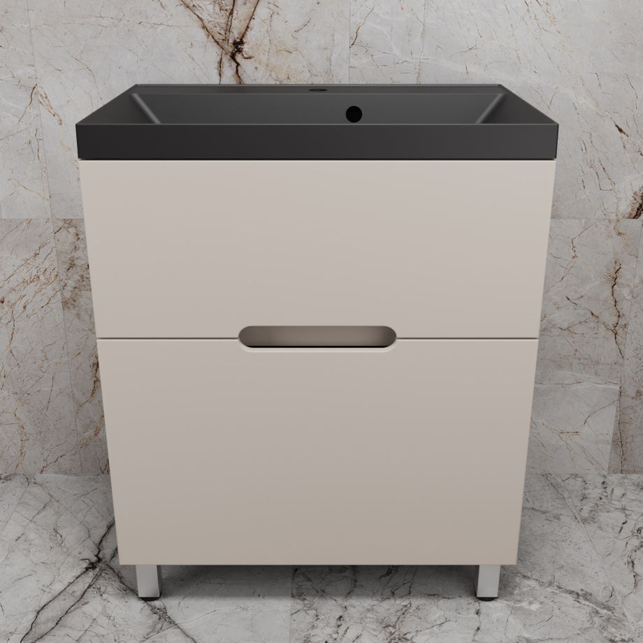 Тумба напольная Style Line "Матис 70" с раковиной ASTI 70 кварц, антрацит, (2 ящика), Крем