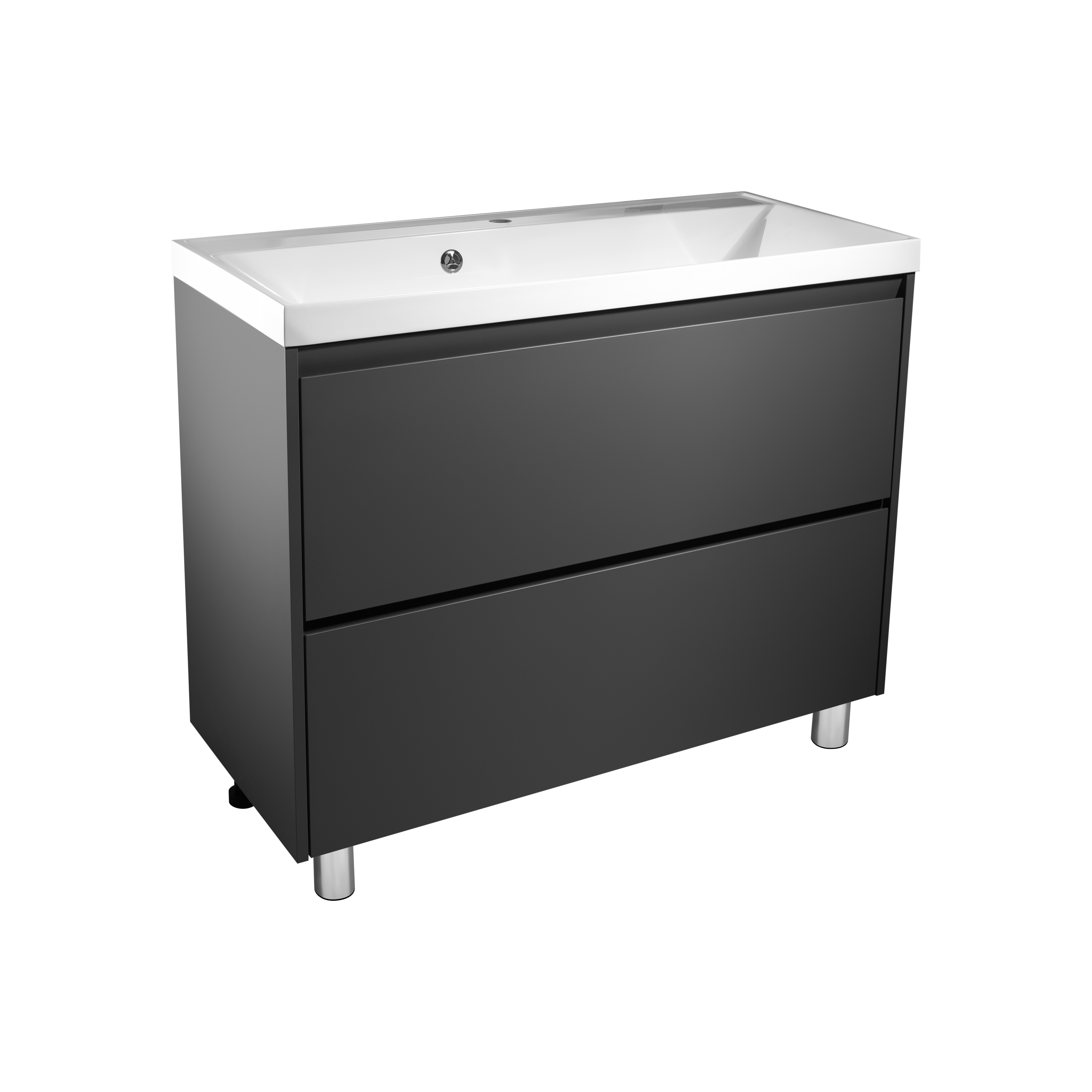 Тумба с раковиной Stella Polar Борнео 100, 2 ящ., Люкс, напольная, графит матовый