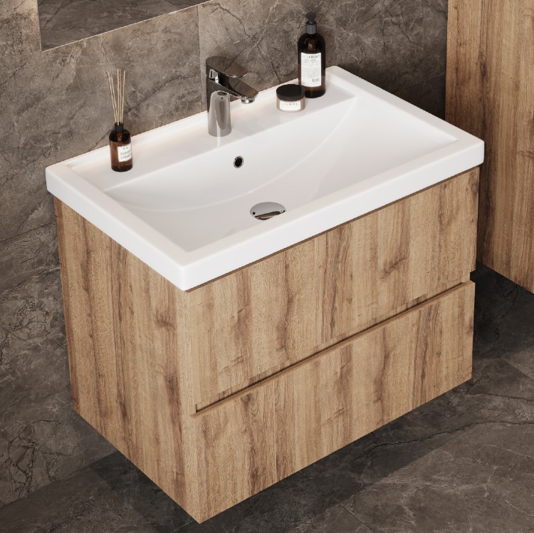 Тумба Onika Дарон 60 подвесная с раковиной Фостер 60, дуб крафт золотой