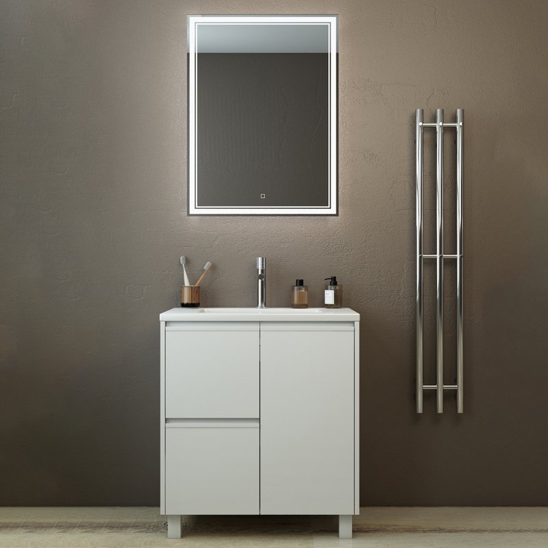 Тумба с раковиной Emmy Вега 70 напольная, 2 ящика, 1 дверь, белый