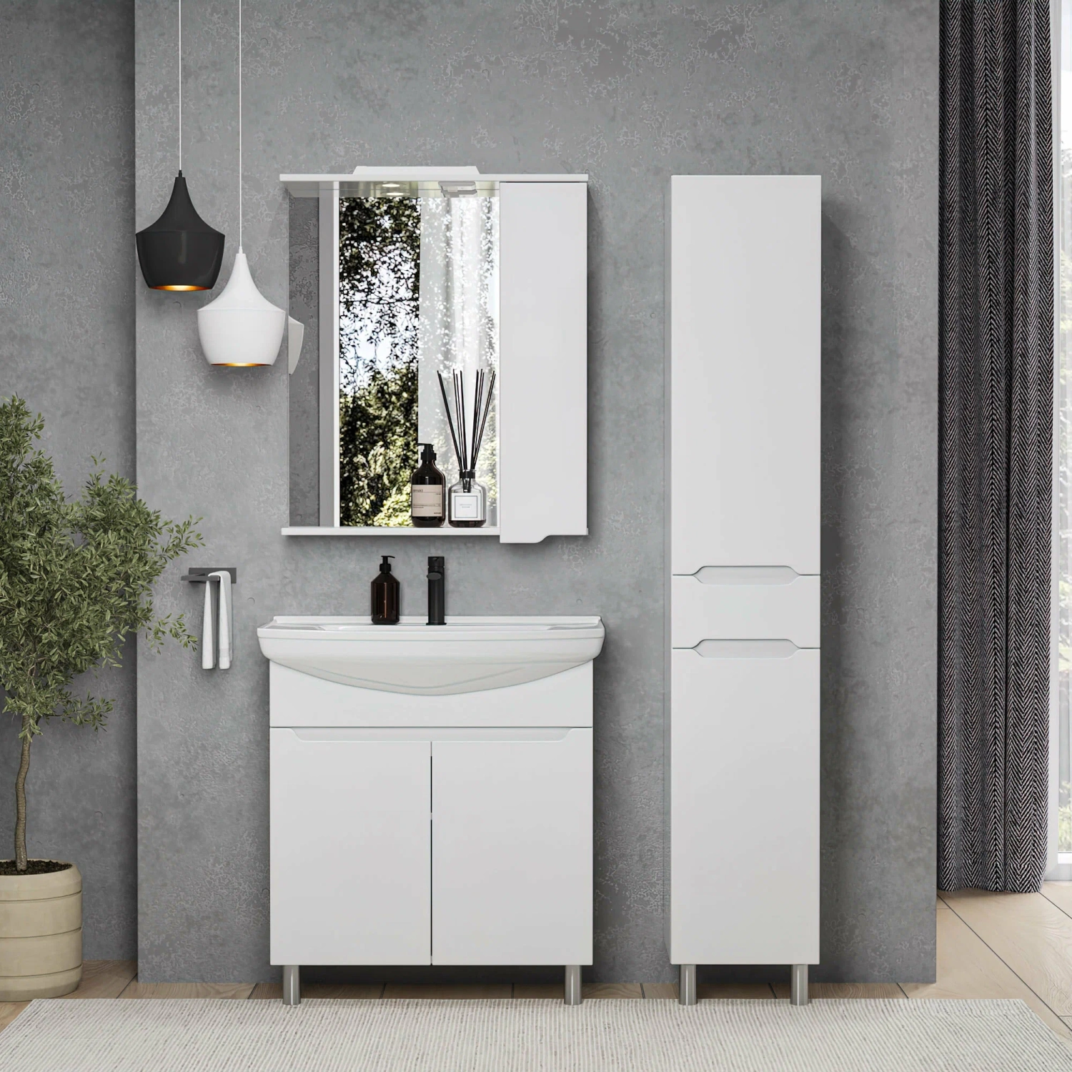 Тумба напольная SanStar Bianca 75 с раковиной Стиль 75, белая