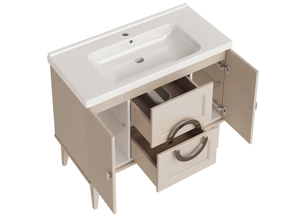 Мебель для ванной ASB Woodline Федерика 100 комплект, напольный, тирамису софт, хром