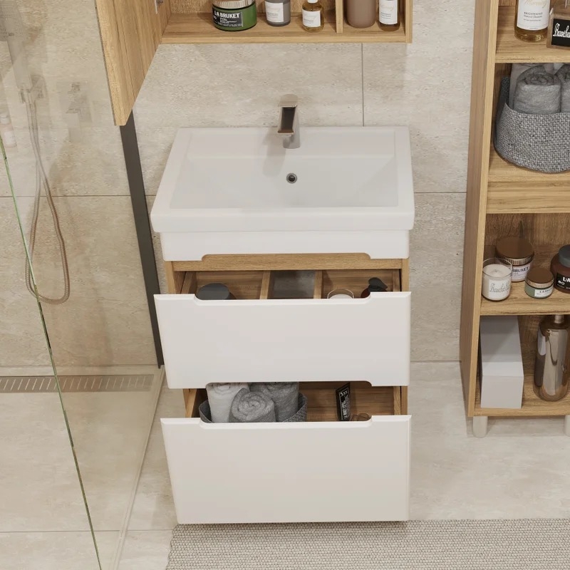 Тумба напольная SanStar Diva 60 с раковиной Фест 60 белый, дуб вотан