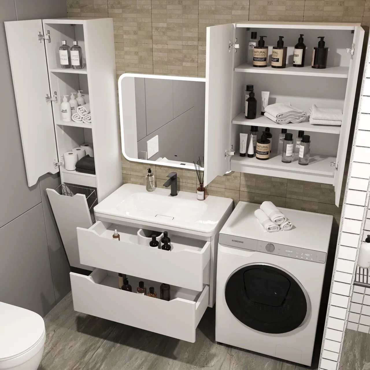 Тумба подвесная Style Line Марелла 80 с раковиной Марелла Люкс 80, белый матовый