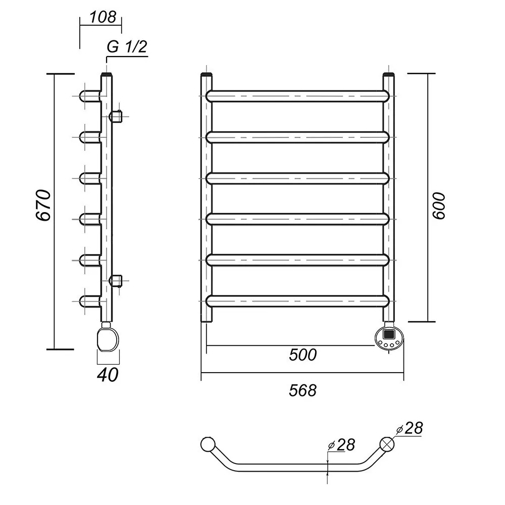 Полотенцесушитель электрический Domoterm Лаура Плюс П6 500х600 АБР ER, античная бронза