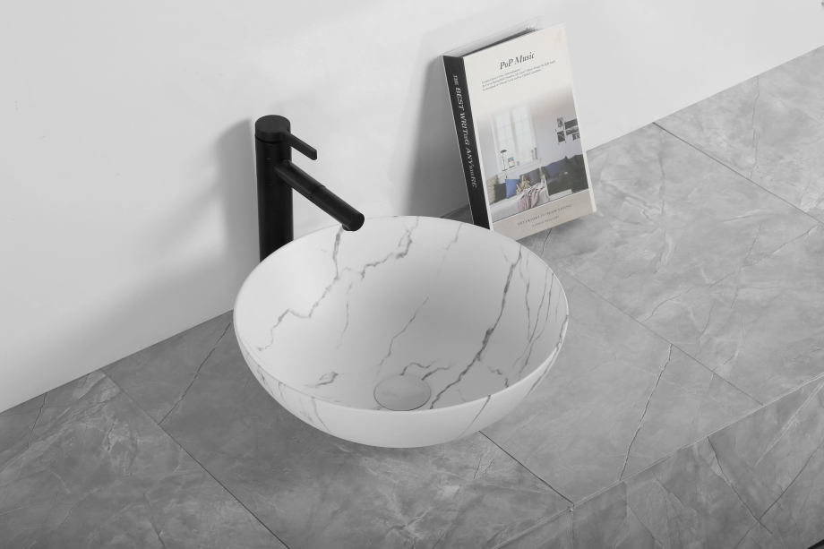 Раковина Ceruttispa CR3301MWM2 накладная, мрамор матовый белый, круглая, 400х400х140