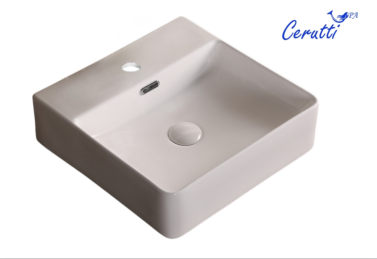 Раковина Cerutti Spa CR7602B накладная, белая, квадратная, под смеситель 420х420х125