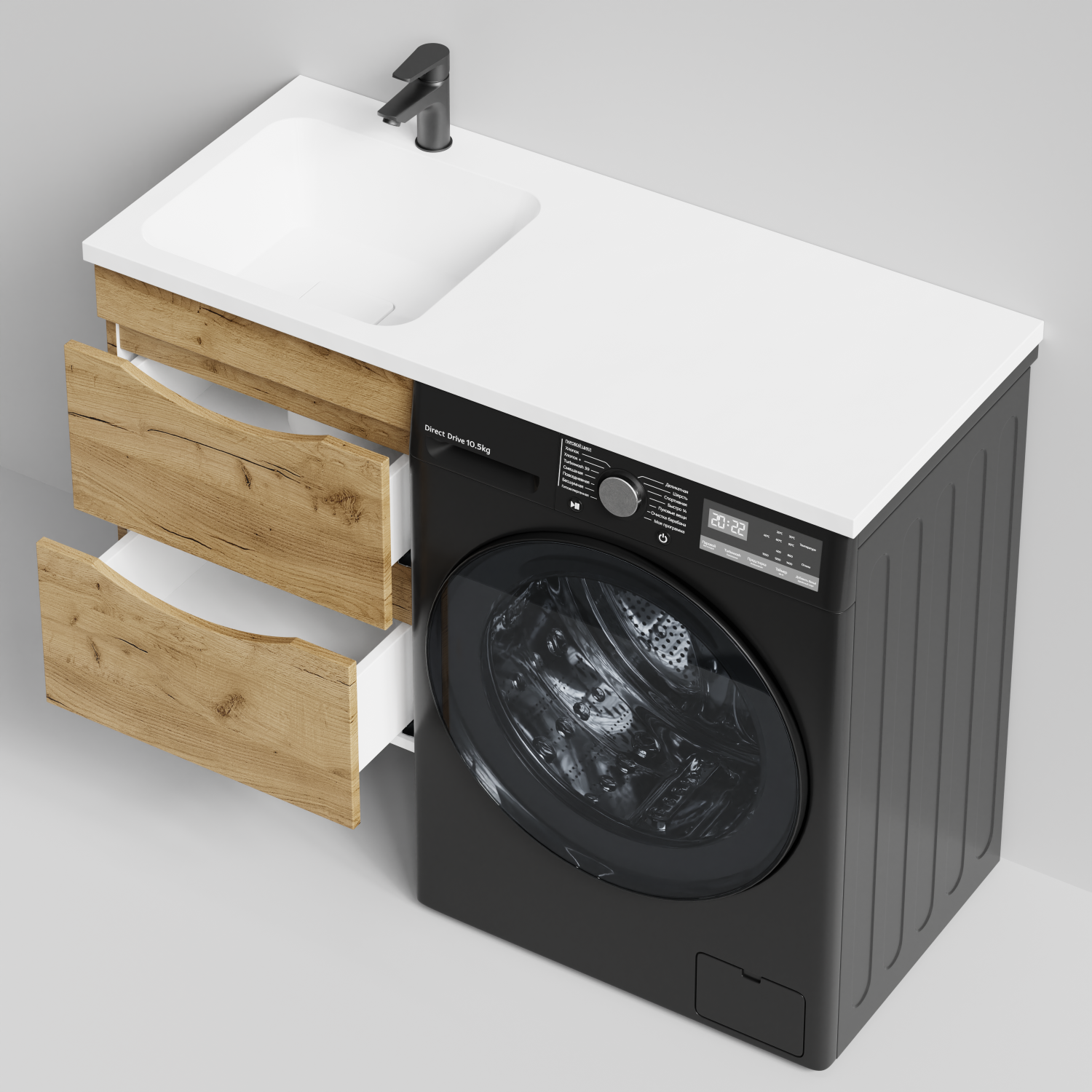 Тумба Vod-ok 48 с раковиной Смайл 110 подвесная, под стиральную машину, левая, Дуб Тортуга