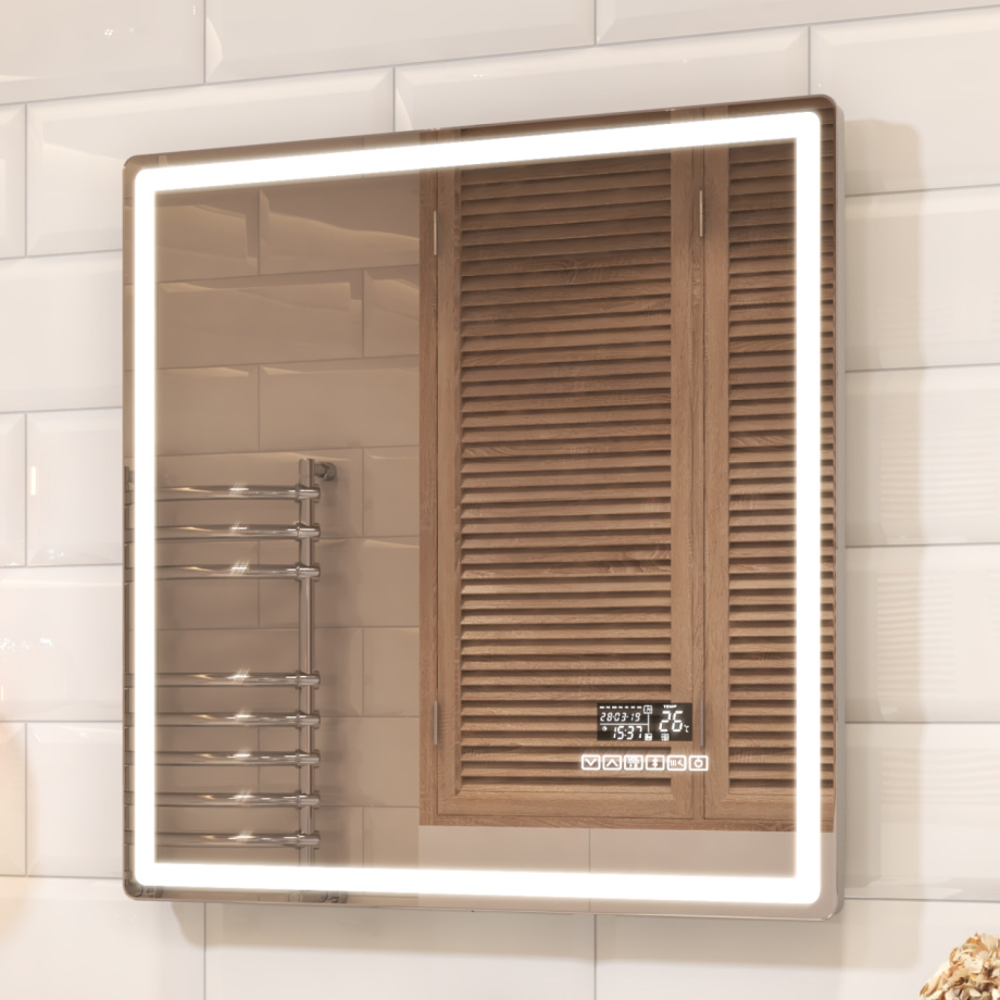 Зеркало Vigo Geometry Media 70 свет, сенсор, часы, антизапотевание