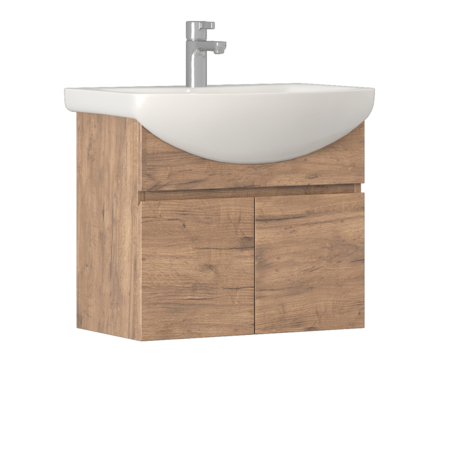 Тумба подвесная Vigo Wing 60 с раковиной Балтика 60, 2 двери, дуб золото