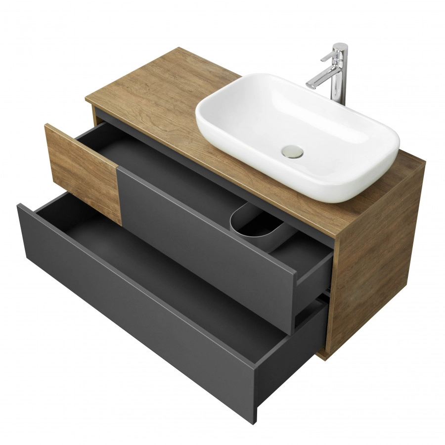 Тумба подвесная Aquaton Терра 105 с раковиной Лола 60, дуб кантри, антрацит, графит
