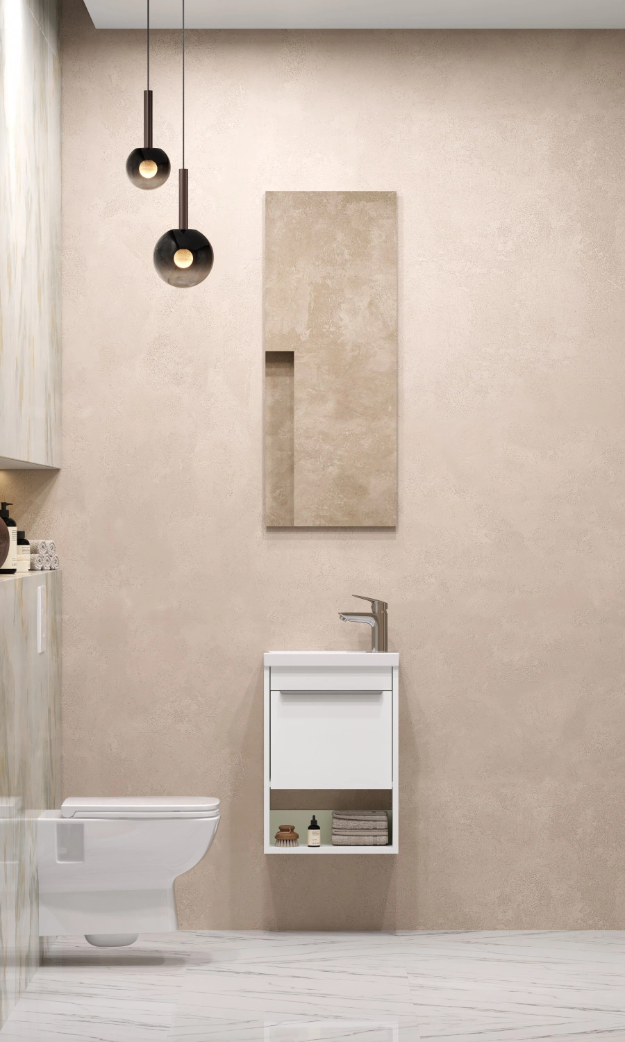 Тумба подвесная Aquaton Хоуп 40 с раковиной Миранда 40, 1 ящик, белый