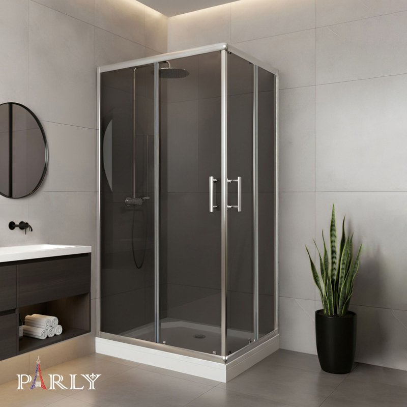 Душевой уголок Parly QZ81S N 100х80 см, с поддоном, профиль глянцевый хром, стекло тонированное