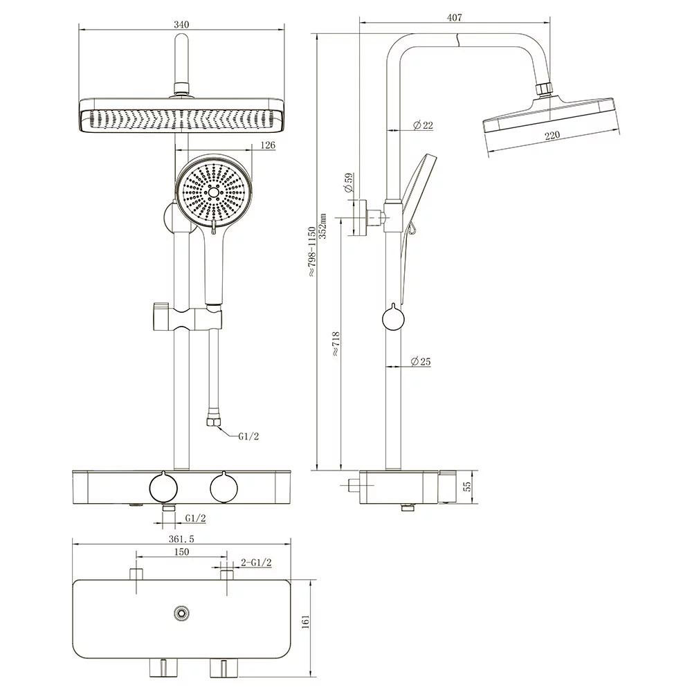 Душевая стойка Veconi FOSSA FO-210-GR-C4, графит брашинг