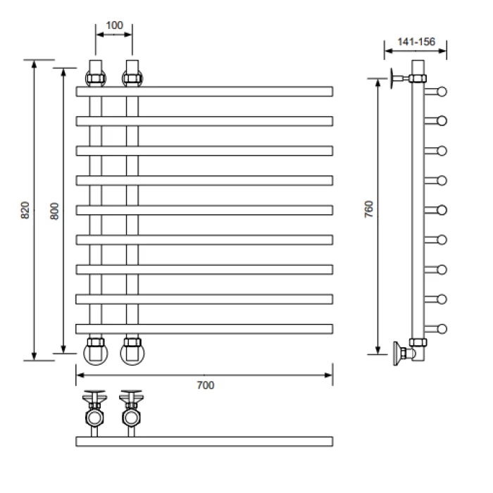 Полотенцесушитель водяной Veconi Tufo, 70/10/80, графит