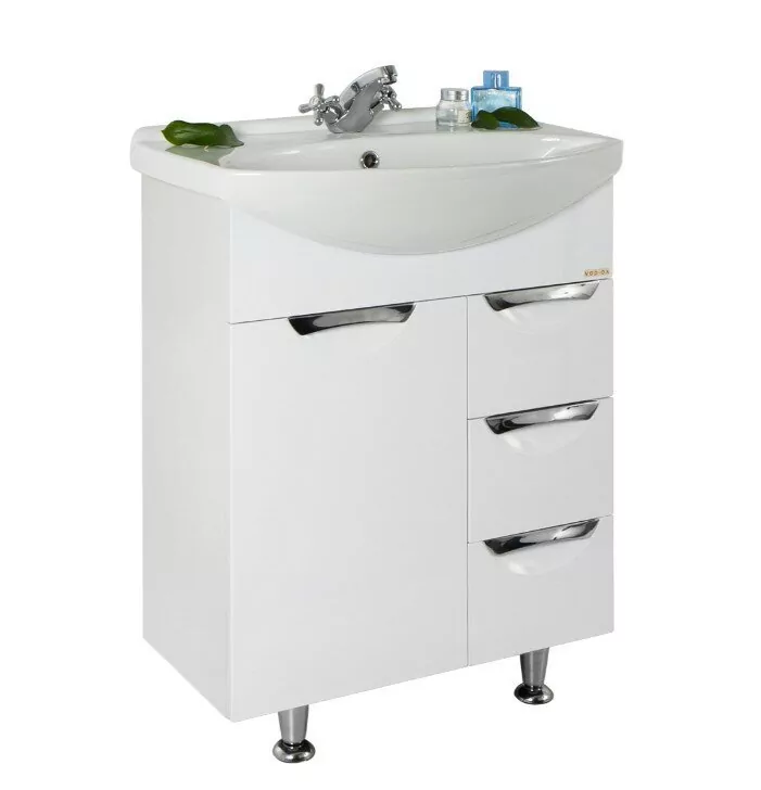 Мебель для ванной Vod-ok Лира 65 три ящика, комплект, напольный, белый