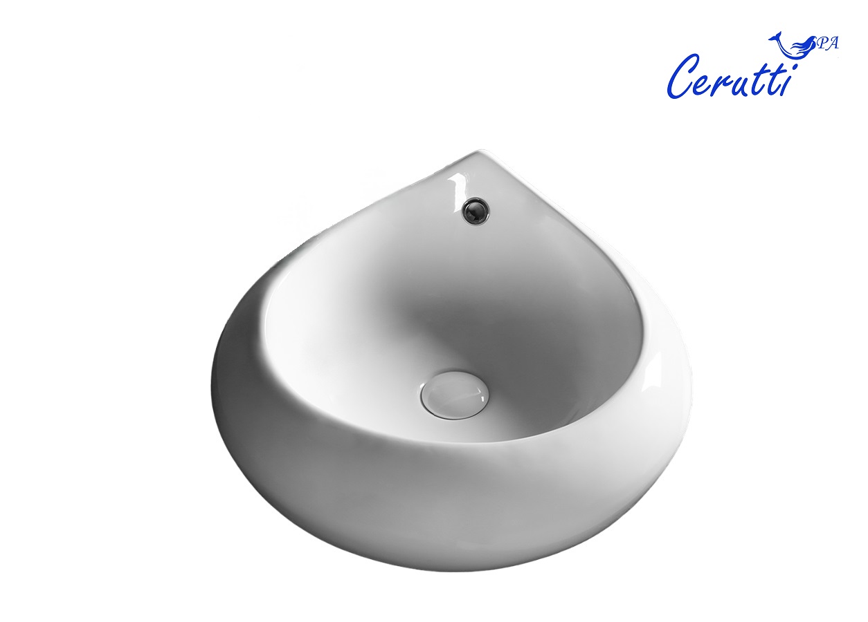Раковина Ceruttispa CR045E накладная, белая, форма капли, с переливом 475х470х180
