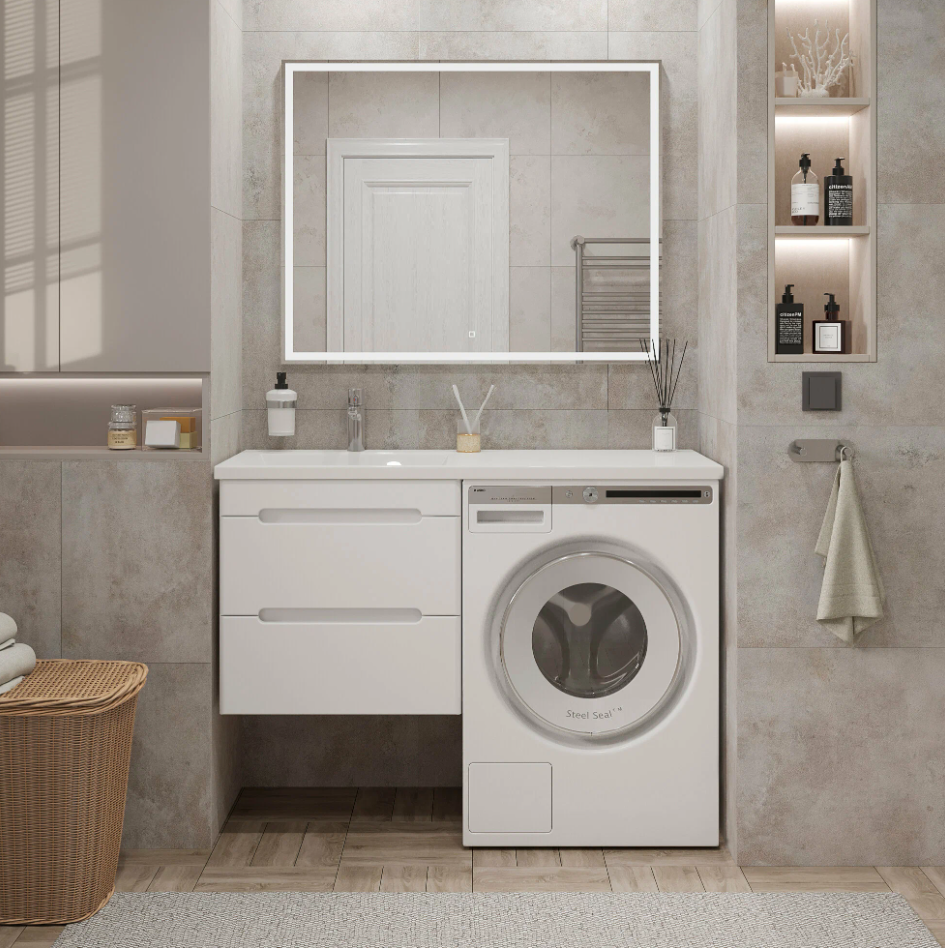 Тумба подвесная SanStar Толедо 60 с раковиной Даллас 120 левый белая