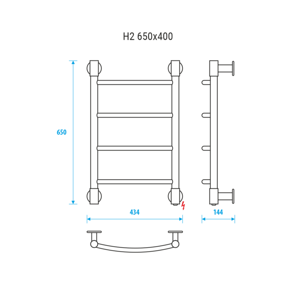 Полотенцесушитель электрический Energy H2 650x400 черный матовый, тип "лесенка", скрытое/наружное подключение
