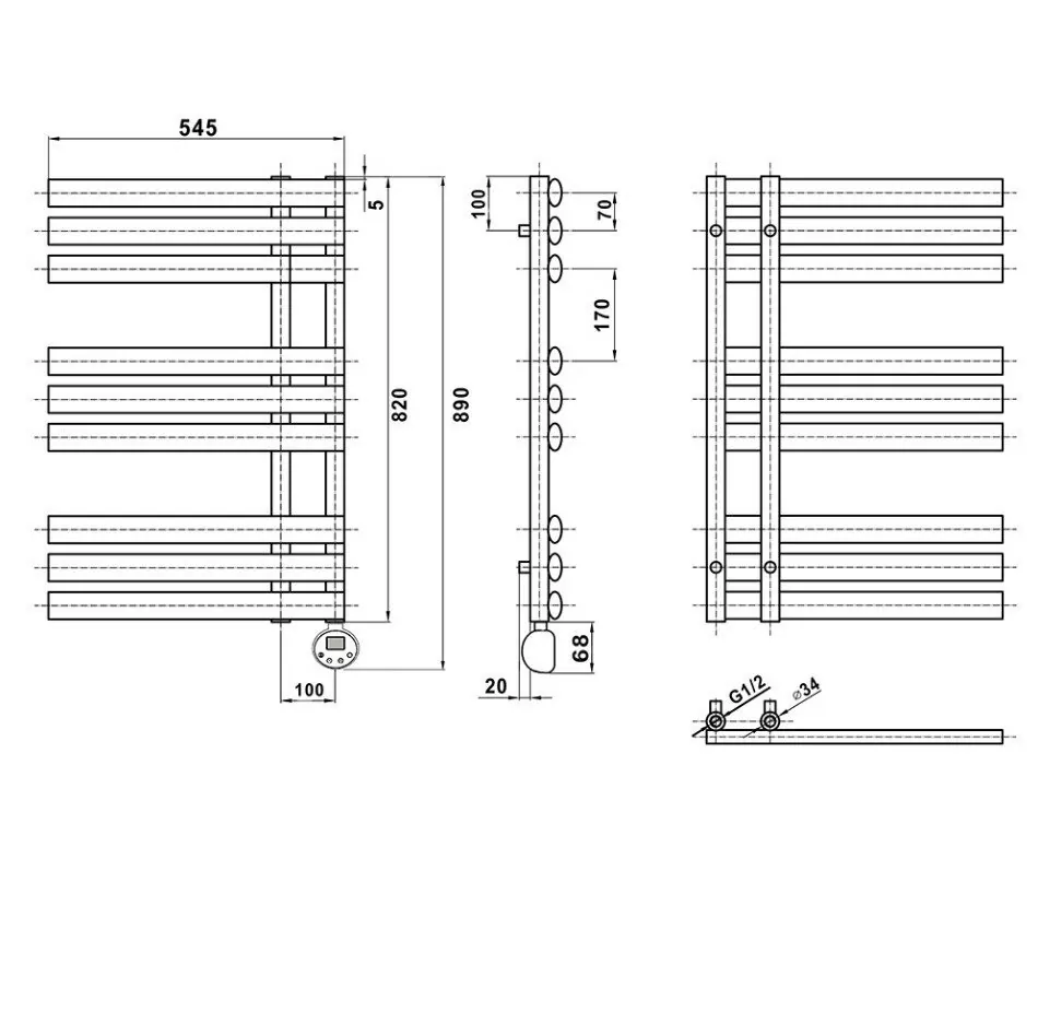 Полотенцесушитель электрический Domoterm Гамма П9 500х820 ER правый, графит