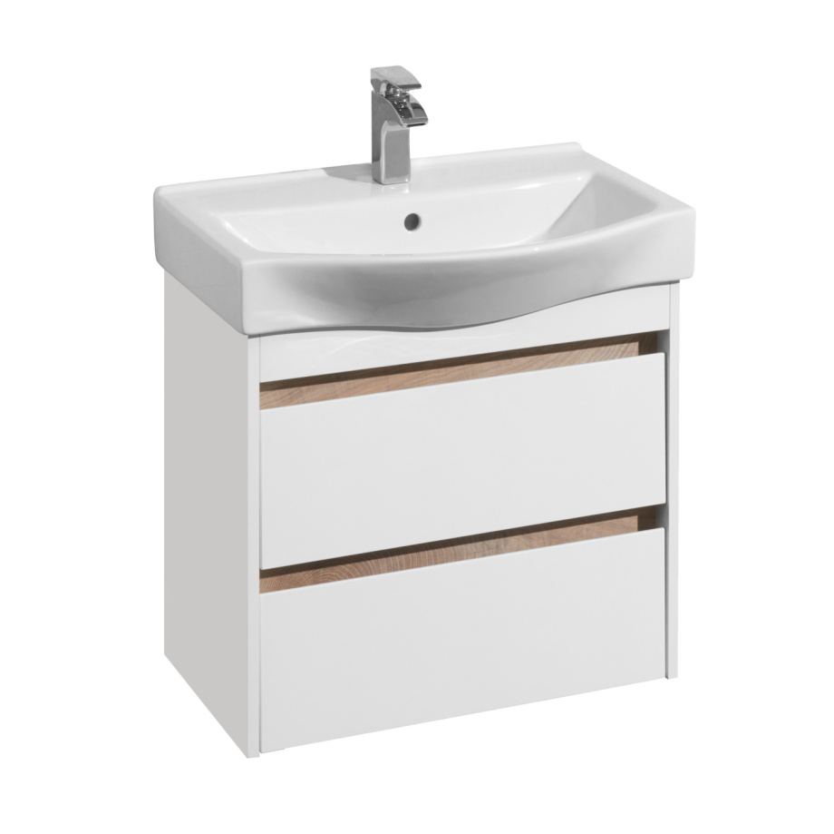 Тумба Aquaton Нортон 65 с раковиной Беверли 65, 2 ящика, подвесная, белая