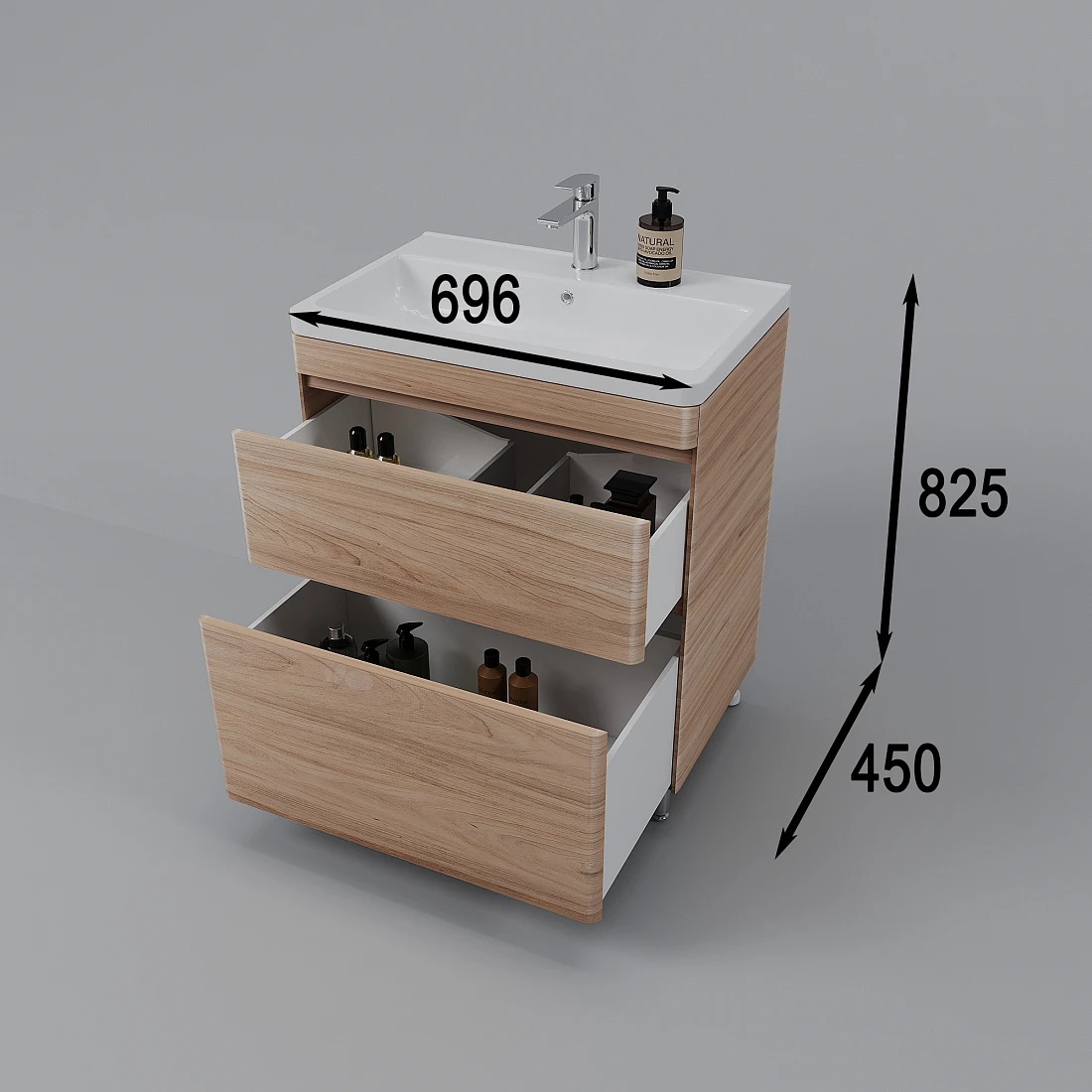 Тумба напольная Style Line Атлантика 70 Plus Люкс с раковиной Атлантика 70, ясень перламутр от магазина Vanna-Vanna.ru!