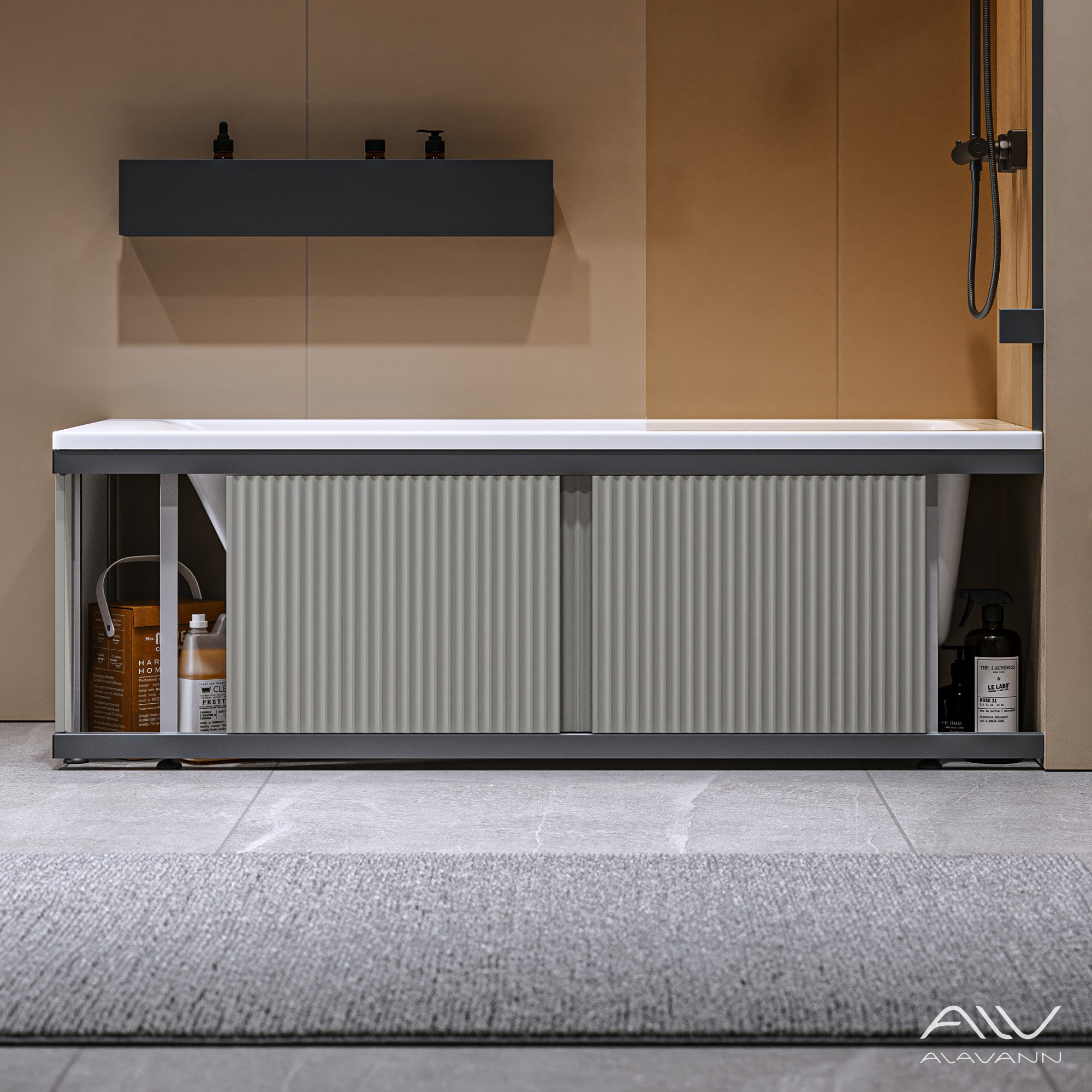 Экран под ванну Alavann Альт Блэк 170 серый с фрезеровкой, из МДФ, раздвижной