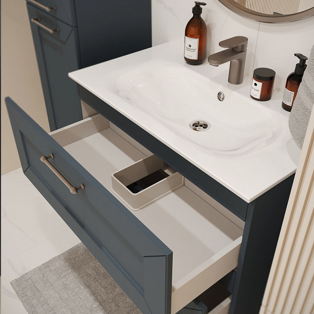 Тумба с раковиной подвесная (80 см) Terminus Victoria VIC10802703101O, серый шёлк