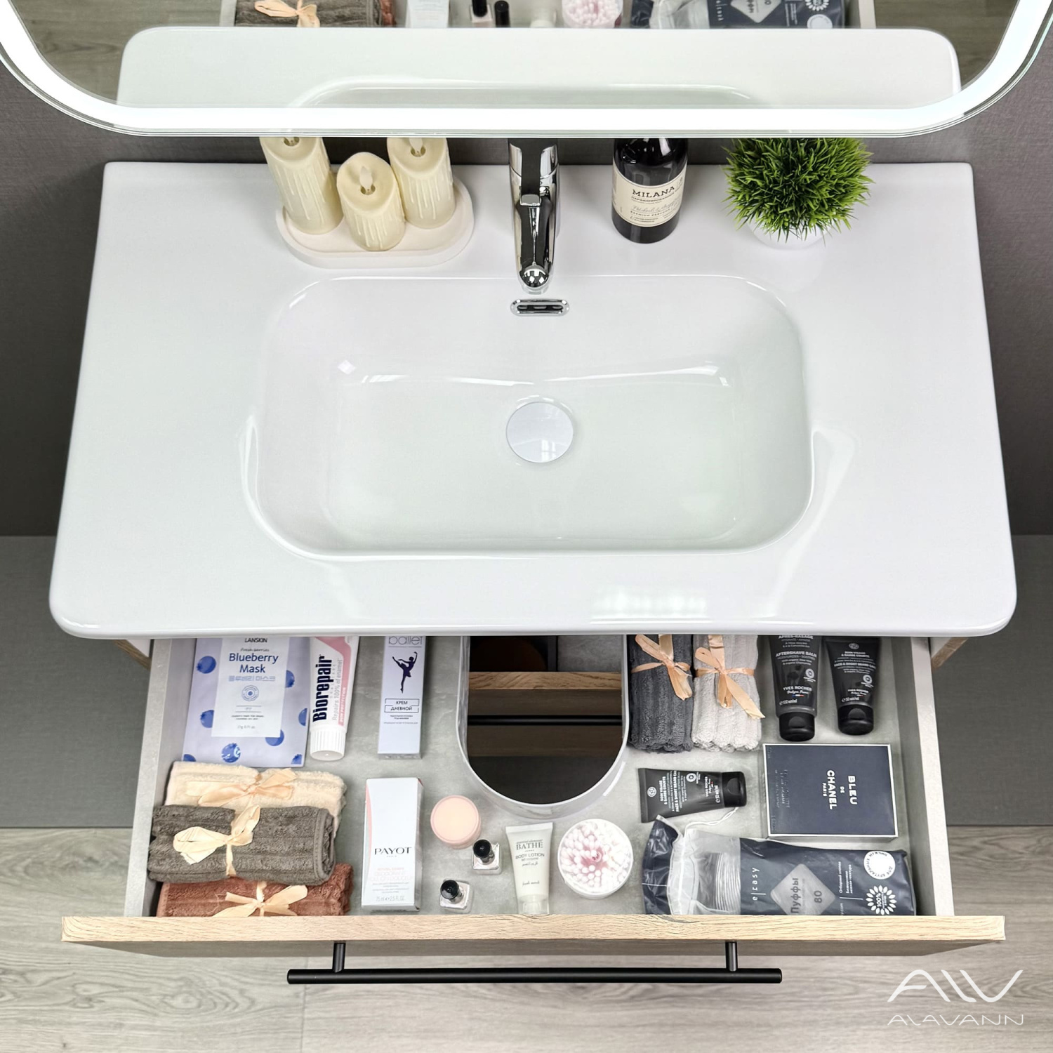 Тумба подвесная Alavann Rondo 80 с раковиной Rado 80, дуб