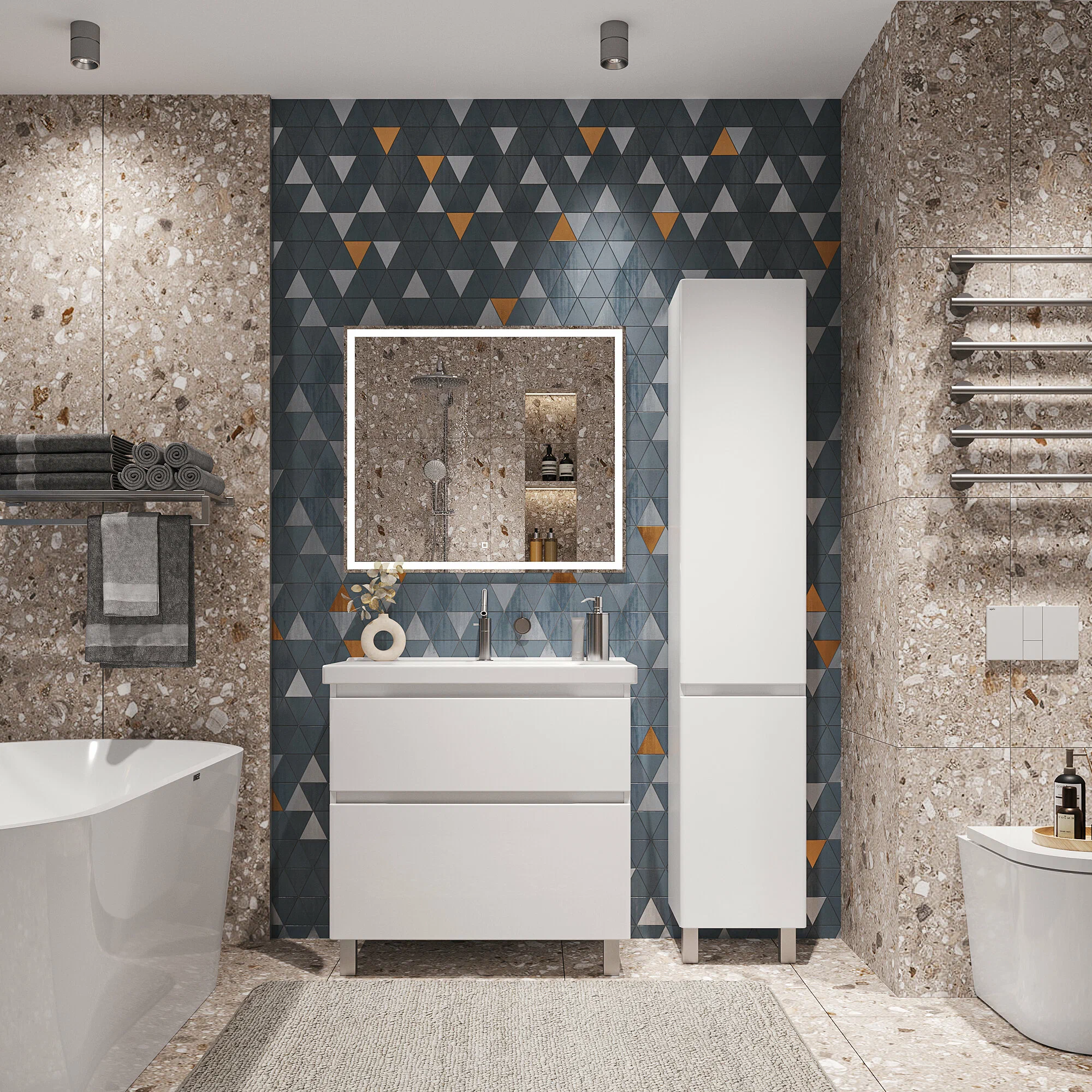 Тумба напольная SanStar Riana 70 с раковиной Грейс 70, белая