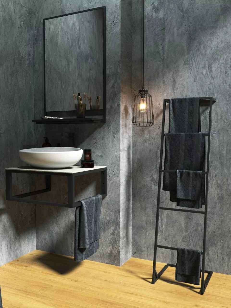 Зеркало 1Marka Grunge loft 60П дуб вотан/черный