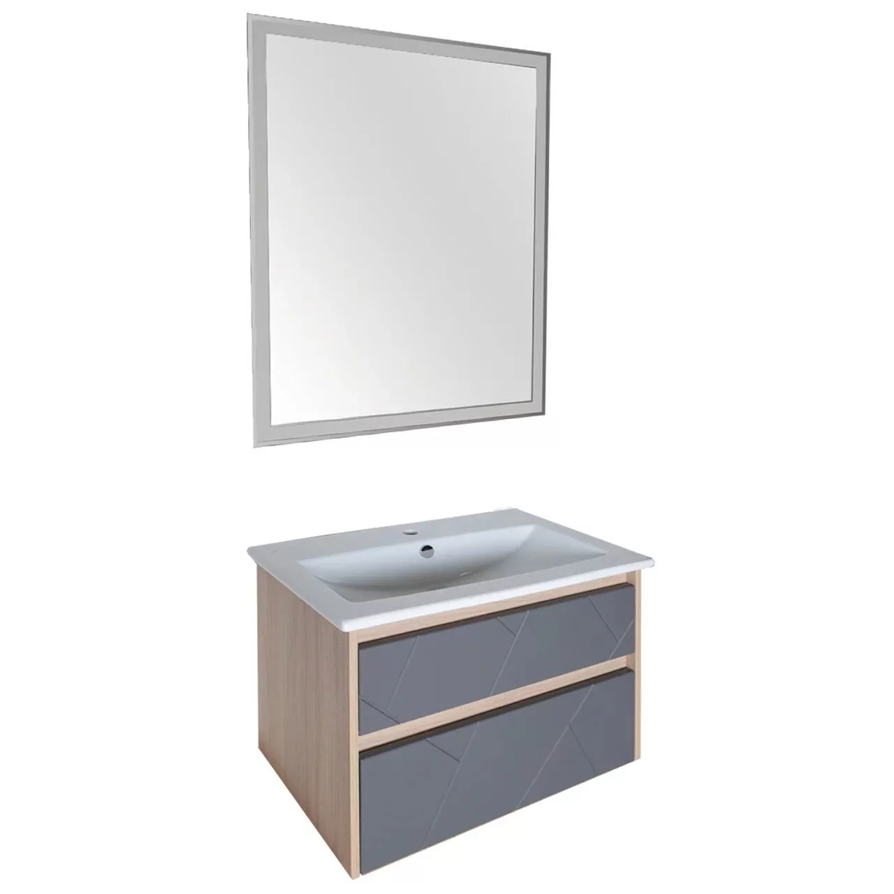 Тумба подвесная Асб-мебель Диана 60 с раковиной Элина 60, серый глянец/светлое дерево