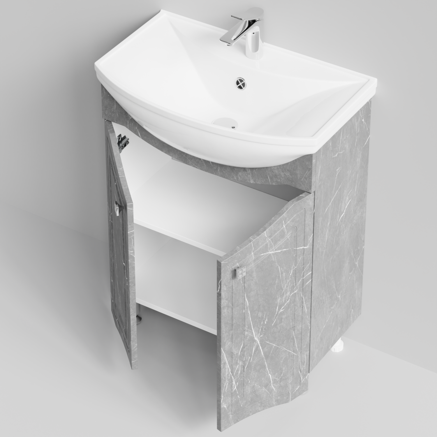 Тумба с раковиной Адам 65 напольная, Мрамор Серый софт тач