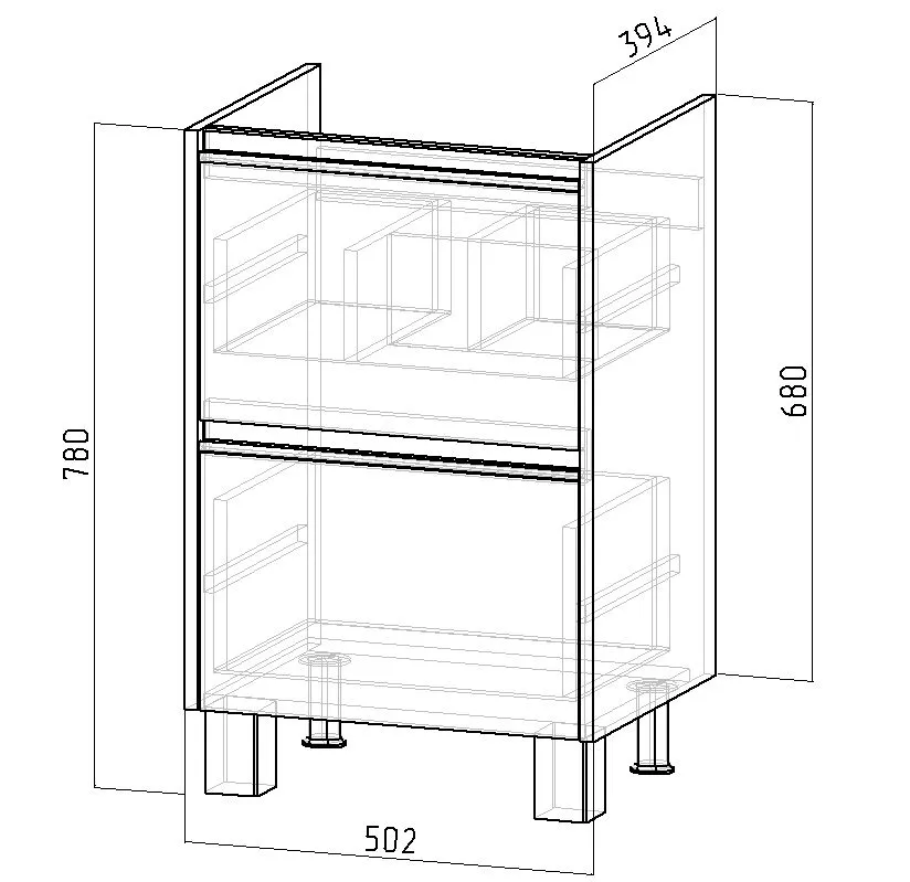 Тумба с раковиной Emmy Вега 50 напольная, 2 ящика, белый