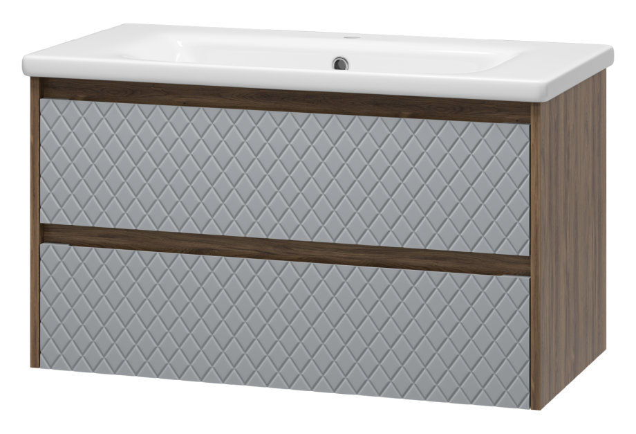 Тумба с раковиной Brevita Chester 90 подвесная, серый/дуб чарльстон темно-коричневый