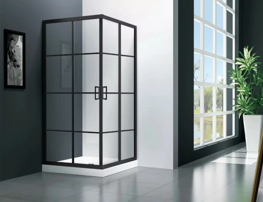 Душевой уголок Veconi RV09-80-01-C7 80х80 квадратный, без поддона, прозрачное стекло, черный матовый